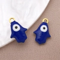 Colgantes de mano con ojo azul en esmalte dorado para creación de joyas DIY - Ojo Turco Hamsa Azul Real / 9x13mm