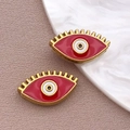 Set de 2 dijes ojo turco dorados en acero inoxidable y esmalte rojo para joyería DIY - Cuenta Ojo Roja / 9x15x4mm