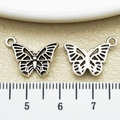 Vintage silver alloy butterfly charms with hollow detail and top ring for DIY jewelry making - Antique Silver Hollow Out Butterfly (22314)
