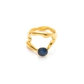 Detalle de anillo de titanio chapado en oro con piedra ojo de gato azul y diseño ondulado - Irregular Lava Design (Style 2) / Piedra de Ojo de Gato Azul Marino