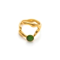 Detalle de anillo de titanio dorado con piedra verde y diseño de textura de lava irregular - Irregular Lava Design (Style 2) / Piedra de Ojo de Gato Verde Esmeralda