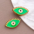 Colgante ojo turco de acero dorado con esmalte verde para creación de joyas DIY - Cuenta Ojo Verde / 9x15x4mm