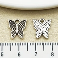 Antique silver butterfly charm with hollow honeycomb texture and scale measurement - Antique Silver Spotted Butterfly (22315)
