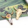 Artistic sunflower printed bull skull charm made of zinc alloy for DIY jewelry crafts - Sunflower Pattern Style (19043)