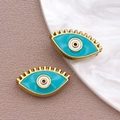 Colgante ojo turco dorado de acero inoxidable con esmalte turquesa para joyería artesanal - Cuenta Ojo Azul / 9x15x4mm
