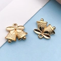 Golden double bell bow pendant charm for DIY jewelry making and Christmas crafts - Christmas Bells / 17x14mm (18284)
