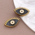 Colgante de ojo turco de acero dorado con esmalte negro y detalles de pestañas - Cuenta de Ojo Turco Negro / 9x15x4mm