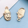 Golden Santa Claus charm for DIY jewelry with detailed relief and a top hanging loop - Christmas Santa Head / 12x23mm (18285)