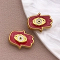 Abalorio Mano de Fátima con ojo turco en esmalte rojo y dorado para bisutería DIY - Cuenta Hamsa Roja / 9x12x4mm