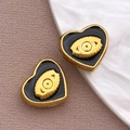 Colgante de corazón dorado con esmalte negro y motivo de ojo malvado en oro - Cuenta Corazón Negra / 9x10x4.5mm
