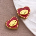 Colgante de corazón dorado esmaltado con diseño de ojo turco para hacer joyas - Cuenta Corazón Roja / 9x10x4.5mm