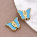 Colgantes de mariposa dorada con ojo de la suerte y esmalte azul para joyería DIY - Cuenta Mariposa Azul / 10x13x4mm