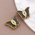 Colgantes de mariposa dorada con esmalte negro y ojo turco para hacer joyas - Cuenta Mariposa Negra / 10x13x4mm