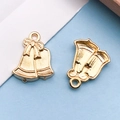 Golden bell charms with bow design and vertical stripes for DIY jewelry making - Christmas Bells / 17x22mm (18298)