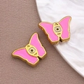 Colgante de mariposa de esmalte rosa con diseño de ojo y bordes dorados para joyería - Cuenta Mariposa Rosa / 10x13x4mm