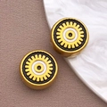 Cuentas cilíndricas de acero inoxidable dorado con diseño de ojo esmaltado para joyas - Cuenta Redonda Negra / 12X12X6MM