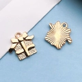 Golden alloy gift box charm pendant with bow detail for Christmas DIY jewelry making - Christmas Gift Box / 16x15mm (18302)
