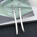 Pair of silver antique samurai sword charms with decorative holes for DIY jewelry - Antique Silver Weapon Sword (10x108mm-3116)