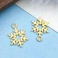 Light gold snowflake charms in zinc alloy for DIY jewelry with circular hanging rings - Hollow Christmas Snowflake / 13.5x19mm (18322)