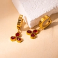 Elegant 18K gold plated stainless steel clover earrings with red zircon stones on stone base - Pear Shape Three-leaf Clover Style (BJGE0745) / Red #4