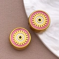 Colgantes de ojo turco en esmalte rosa y amarillo de acero inoxidable dorado - Cuenta Redonda Rosa / 12X12X6MM
