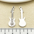 Antique silver electric guitar charm pendant for DIY jewelry, 30mm height size - Antique Silver Music Guitar (10789)