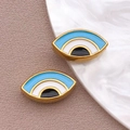 Colgantes ojo turco dorados con esmalte azul claro para creación de joyería DIY - Cuenta Ojo Azul / 8x14x5mm