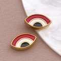 Colgantes de ojo turco de acero inoxidable dorado y esmalte para joyería DIY - Cuenta Ojo Roja / 8x14x5mm