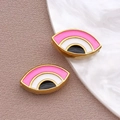 Colgantes de ojo turco dorados con esmalte rosa y blanco para joyas DIY - Cuenta Ojo Rosa / 8x14x5mm
