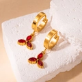 Gold stainless steel hoop earrings with three red marquise zircon flower charms - Marquise Three-petal Flower Style (BJGE0745) / Red #3