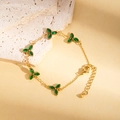 Detail of gold chain bracelet with green marquise stone clover petals and lobster clasp - Marquise-Shaped Style (BJGB0211) / Green / Bracelet