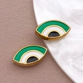Cuenta de ojo turco en acero inoxidable dorado y esmalte verde para creación de bisutería - Cuenta Ojo Verde / 8x14x5mm