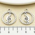 Antique silver treble clef pendant with rope texture border, DIY jewelry charm 22mm - Antique Silver Round Music Symbol (22273)