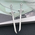 Antique silver zinc alloy sword charms with ornate hilts for DIY jewelry making - Antique Silver Wavy Blade Sword (14x69mm-16174)