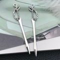 Pair of polished silver knight sword charms for DIY jewelry making accessories - Antique Silver Scimitar (10x69mm-16175)