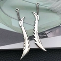 Antique silver sawtooth sword charms for DIY jewelry making pendants 2pcs set - Antique Silver Serrated Sword (15x69mm-16176)