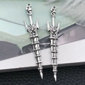 Set of two vintage silver sword pendants with antique motifs for DIY jewelry making - Antique Silver Beast Face Sword (11x58mm-16177)