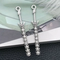 Antique silver skeleton sword pendant with vintage metallic relief for jewelry making - Antique Silver Skeleton Sword (9x71mm-16181)