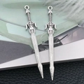 Antique silver knight sword pendant with solar cross guard for DIY jewelry making - Antique Silver Sun Pattern Sword (11x69mm-16184)