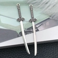 Antique silver katana sword charms for DIY jewelry making with realistic handle details - Antique Silver Katana (11x69mm-16187)