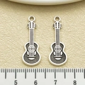 Antique silver guitar-shaped zinc alloy charm with textured details and top loop - Antique Silver Musical Violin (22280)