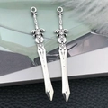 Antique silver sword pendants with decorative hilts for DIY jewelry making - Antique Silver Carved Sword (11x69mm-16189)