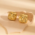 Chic 18k gold plated stainless steel square woven earrings with vintage texture - 3D Cube Style (BJGE0833)