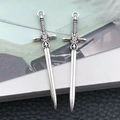 Antique silver sword pendants with vintage embossed hilts for DIY jewelry making - Antique Silver Embossed Long Sword (12x49mm-16192)