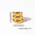 Polished gold stainless steel triple-layered wide ring with dimensional measurements - Three-Layer Arc Wide Style (#0821) / Gold