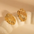 Golden stainless steel stud earrings featuring a unique textured pleated wavy surface design - Wavy Line Style (BJGE0837)
