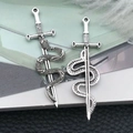 Antique silver snake-wrapped sword pendant for DIY necklace and earring making - Antique Silver Snake Wrapped Sword (54x17mm-18771)