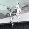Antique silver serpent sword pendant with intricate scales and cross guard detail - Antique Silver Snake Coil Sword Pendant (13x39mm-18799)