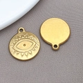 Colgante redondo de ojo turco de acero inoxidable dorado para creación de joyería - Colgante de Ojo Turco Dorado / 18x21x2mm