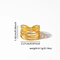 Detail showing dimensions and textured multilayer design of the gold titanium ring - Multi-Layer Woven Hammered Style (#0826) / Gold